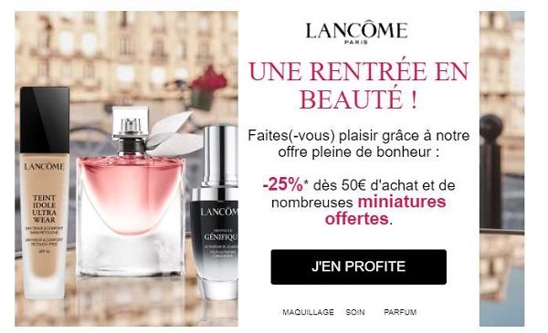 25% de reduction sur la boutique en ligne lancôme