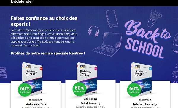 remise spéciale rentrée de 60% sur les produits bitdefender