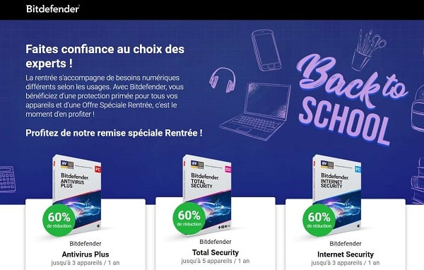 remise spéciale rentrée de 60% sur les produits bitdefender
