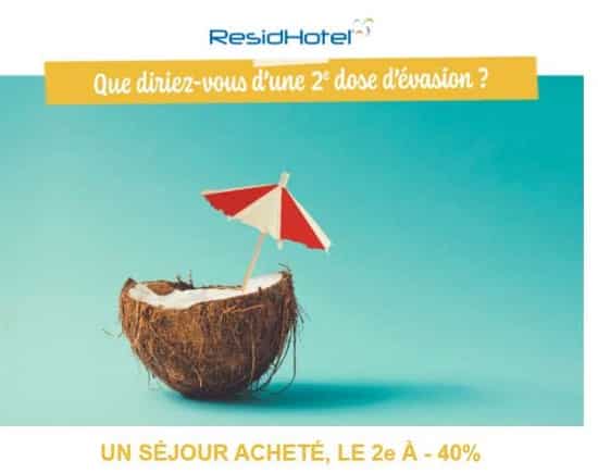 residhotel un séjour appart hôtel d'ici le 24 aout, votre second d'ici fin novembre à 40 %