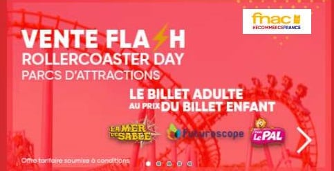 Rollercoaster Day Fnac Spectacles = Billet adulte au prix du billet enfant au Futuroscope, Nigloland, Parc Spirou, Walygator (Grand Est & Sud-Ouest), Le Pal et la Mer de Sable