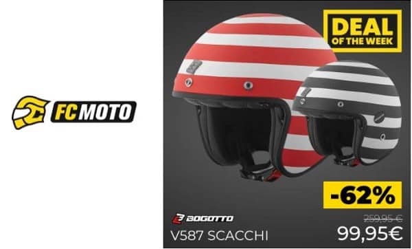 Vente flash : 99,95€ le casque jet carbone Bogotto V587 Scacchi sur FC Moto