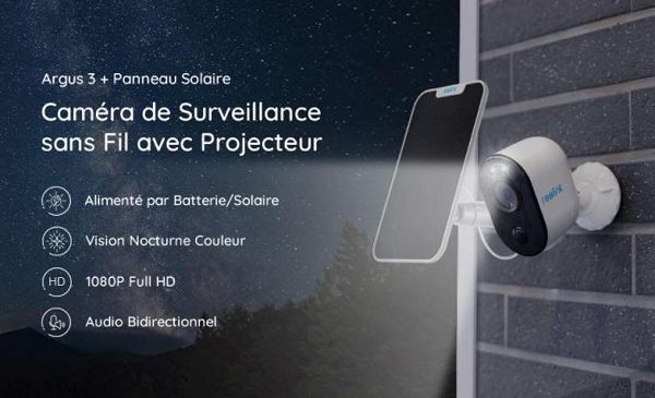 caméra de surveillance extérieure autonome Reolink Argus 3 Wi-fi + panneau solaire