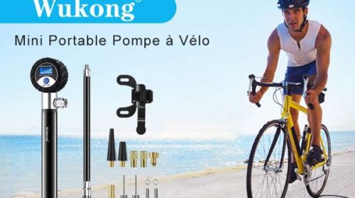 CYCLO: 14,94€ petite pompe à vélo en alu avec manomètre digital Wukong (livré avec 8 embouts et fixation)