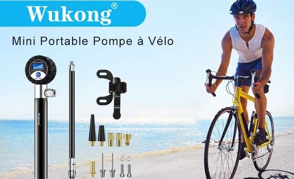 petite pompe à vélo en alu avec manomètre digital wukong