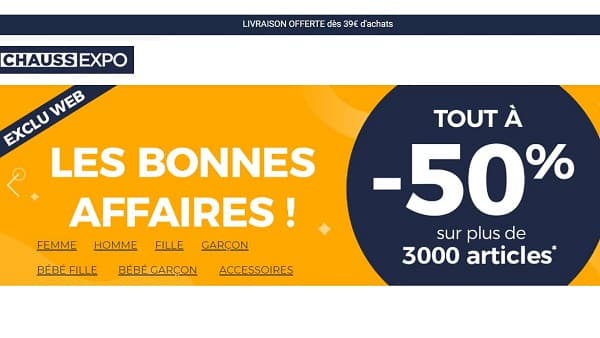 Bonnes Affaires ChaussExpo : -50% sur 2000 paires