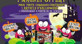Halloween avec les bonbons Fizzy = 1 magnet Halloween offert sur la gamme Halloween et 1 déguisement offert dés 29€