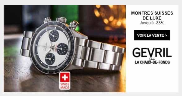 Vente privée montres suisses de luxe Gevril de -60% à -80%