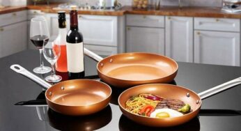 CUISINE : 28,99€ lot de 3 poêles aluminium revêtement cuivre FUSION-Tech antiadhésif 20cm, 24 cm et 28 cm (tous feux dont induction) + cuillère et spatules