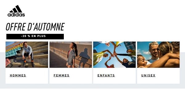 20 % supplémentaires sur les promotions adidas d'automne