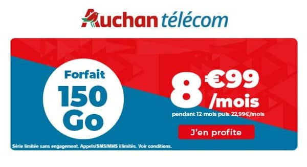 Auchan Telecom : forfait 150 Go à 8,99 € par mois