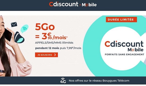 Cdiscount Mobile : promo sur le forfait 5Go à seulement 3,99€