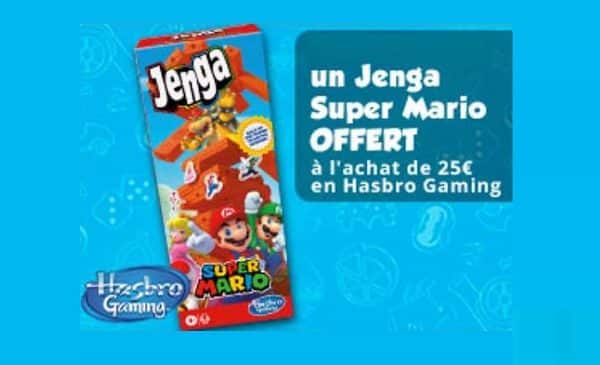 1 Jenga Super Mario gratuit (valeur 24,98€) pour l'achat de 25€ de jeux Hasbro Gaming