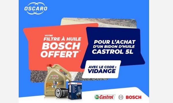 Un bidon d'huile Castrol 5L acheté = un filtre à huile Bosch OFFERT sur Oscaro