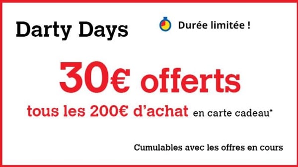 vente flash darty jusqu'à 90€ offerts en carte cadeau darty