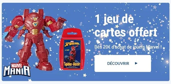 1 jeu de cartes spiderman offert dès 20€ d'achat de jouets marvel