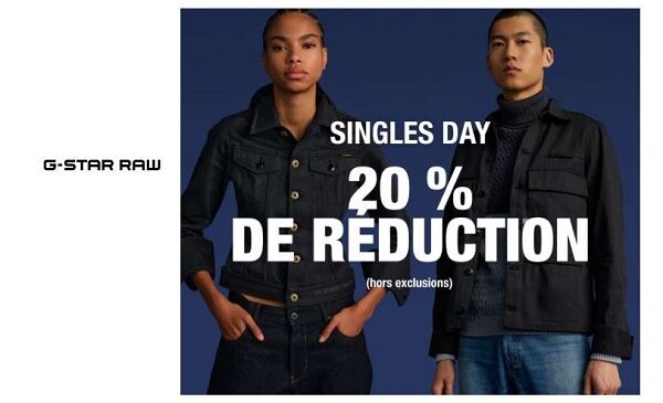 20% de remise sur tout pour le singles day g star raw