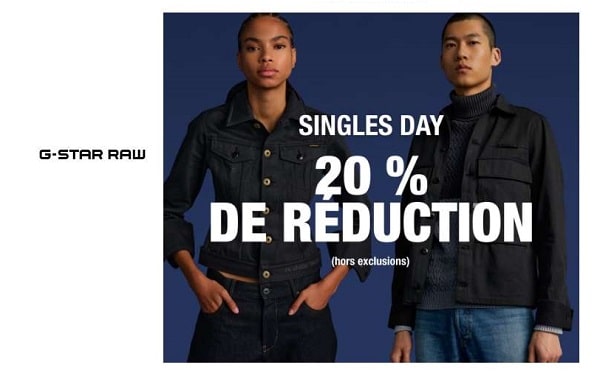 20% de remise sur tout pour le Singles Day G-Star RAW + 11%