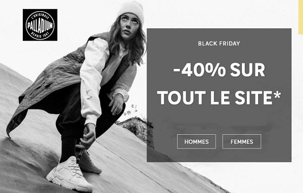 40% de remise sur tout le site pour le Black Friday PALLADIUM 40% de remise sur tout le site pour le Black Friday PALLADIUM