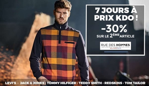 7 jours à prix KDO de Rue des Hommes = 30% de remise sur le deuxième article