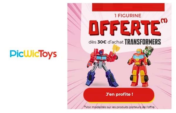 Dès 30€ d’achat Transformers obtenez 1 figurine Transformers gratuitement