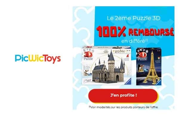 Offre Ravensburger : votre second Puzzle 3D 100% remboursé (exclu Picwictoys)🎅