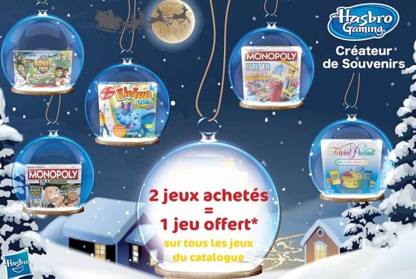 Offre de Noel Hasbro Gaming 2 jeux achetés = 1 jeu offert