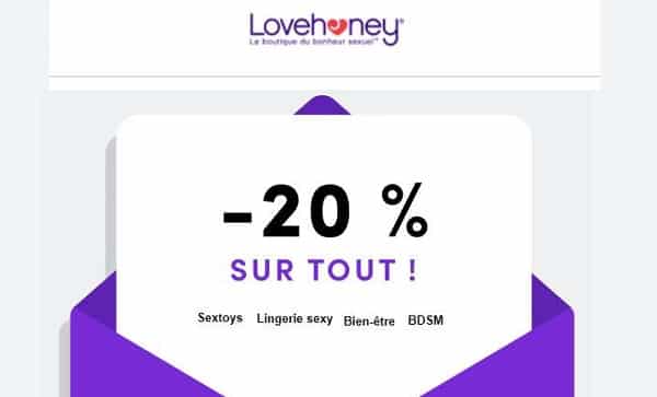 Promo Day Lovehoney = minimum 20% de remise sur tout le site (Boutique du bonheur sexuel, lingerie et autres)