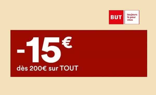 15€ de remise immédiate sur presque tout sur BUT dès 200€ d'achat