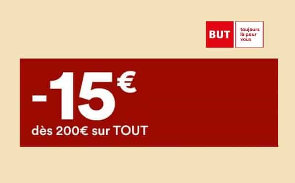 15€ de remise immédiate sur presque tout sur BUT dès 200€ d'achat 