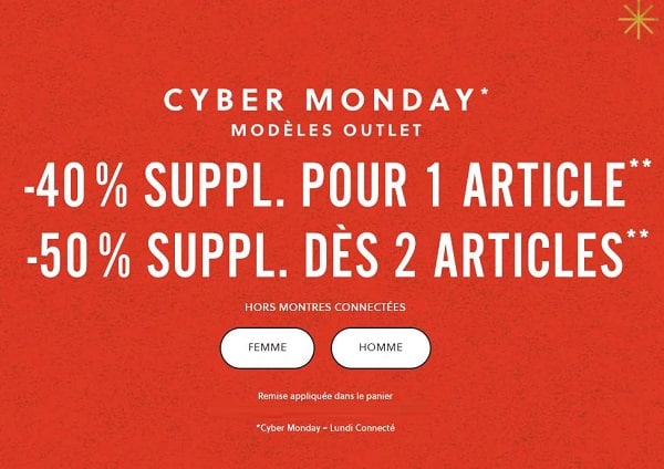 Cyber Monday FOSSIL = 40% supplémentaire sur l’Outlet ou 50% dés 2 articles (jusqu’à dimanche)