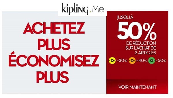 De 30% à 50% de remise à partir de 2 articles KIPLING achetés