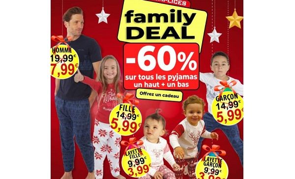 Family deal Complice : -60% sur tous les pyjamas un haut + un bas