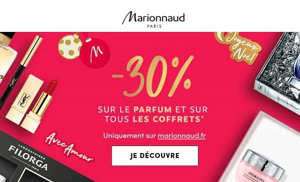 Joyeux Noël avec Marionnaud avec une reduction de 30% sur tous les parfums et coffrets