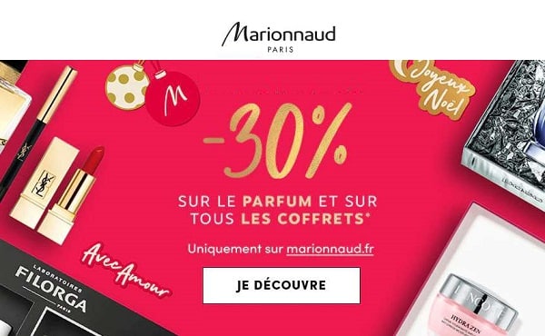 Joyeux Noël avec Marionnaud avec une reduction de 30% sur tous les parfums et coffrets