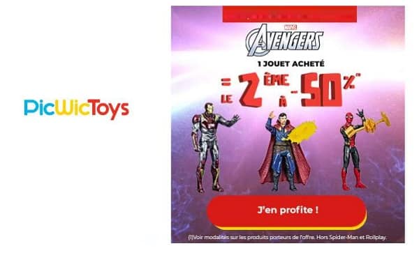 Offre Avengers – Marvel : 1 figurine achetée = 50% de remise immédiate sur la seconde (Picwictoys)