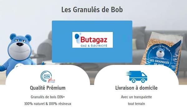 remise sur votre première commande de granulés de bois pellets livrés à domicile sur granulés de bob par butagaz