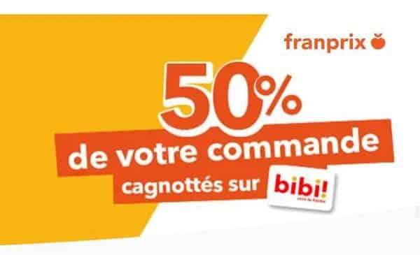 50% du prix du panier cagnotté sur la carte bibi sur vos courses en ligne franprix