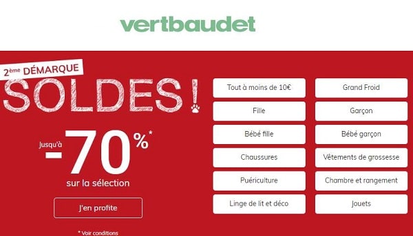 Deuxième démarque des soldes de Vert Baudet : maintenant jusqu’à -70% (livraison gratuite aujourd’hui)