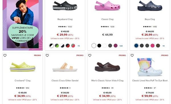 soldes crocs ce week end 20% supplémentaire sur toutes les chaussures démarqués