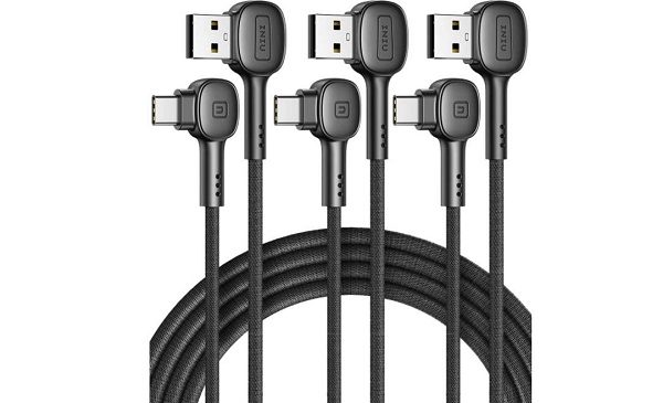 lot de 3 câbles tressés coudés usb c vers usb a qc 3.0 iniu di d6c