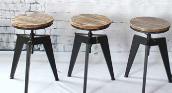 69,99€ le tabouret de bar vintage industriel métal et bois IKAYAA (hauteur réglable jusqu’à 15 cm)