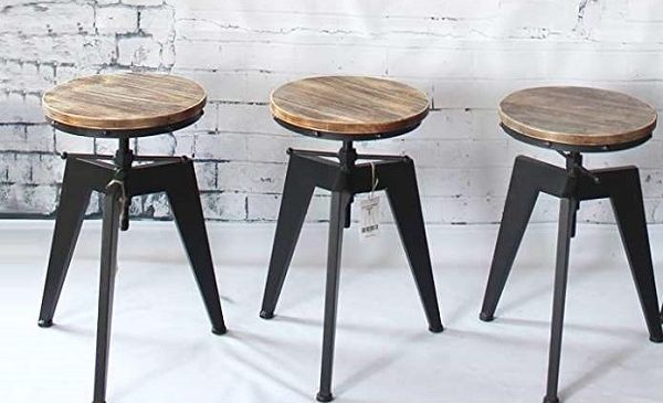 tabouret de bar vintage industriel métal et bois IKAYAA