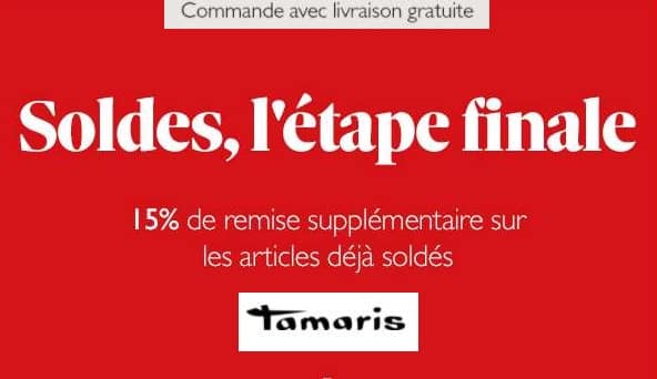 15% de remise en plus sur tous les soldes Tamaris 15% de remise en plus sur tous les soldes tamaris