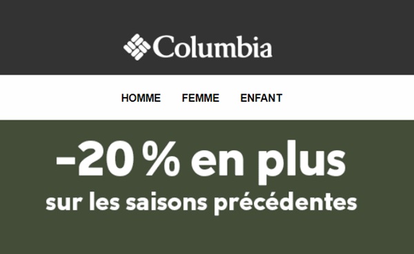 20% de remise supplémentaire sur les bonnes affaires columbia