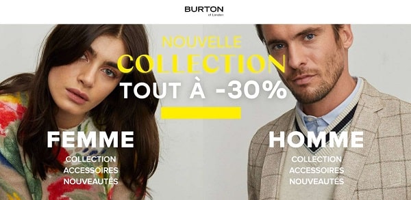 30% de remise sur toute la nouvelle collection burton of london