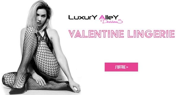 Offre lingerie féminine & sexy Luxury Alley pour la Saint Valentin : -6€ dès 65€ ou -15€ dès 110€ (même promo)