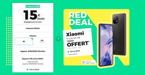 forfait red by sfr 100go + smartphone xiaomi 11 lite 5g ne neuf