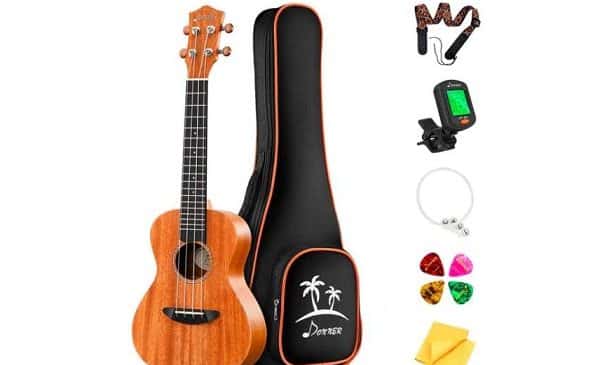 kit ukulélé 23 pouces mahogany (acajou) donner concert duc 1 + étui + leçons en ligne + 4 médiators