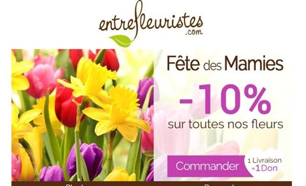 remise pour envoyer des fleurs pour la fête des grands mères avec entrefleuristes